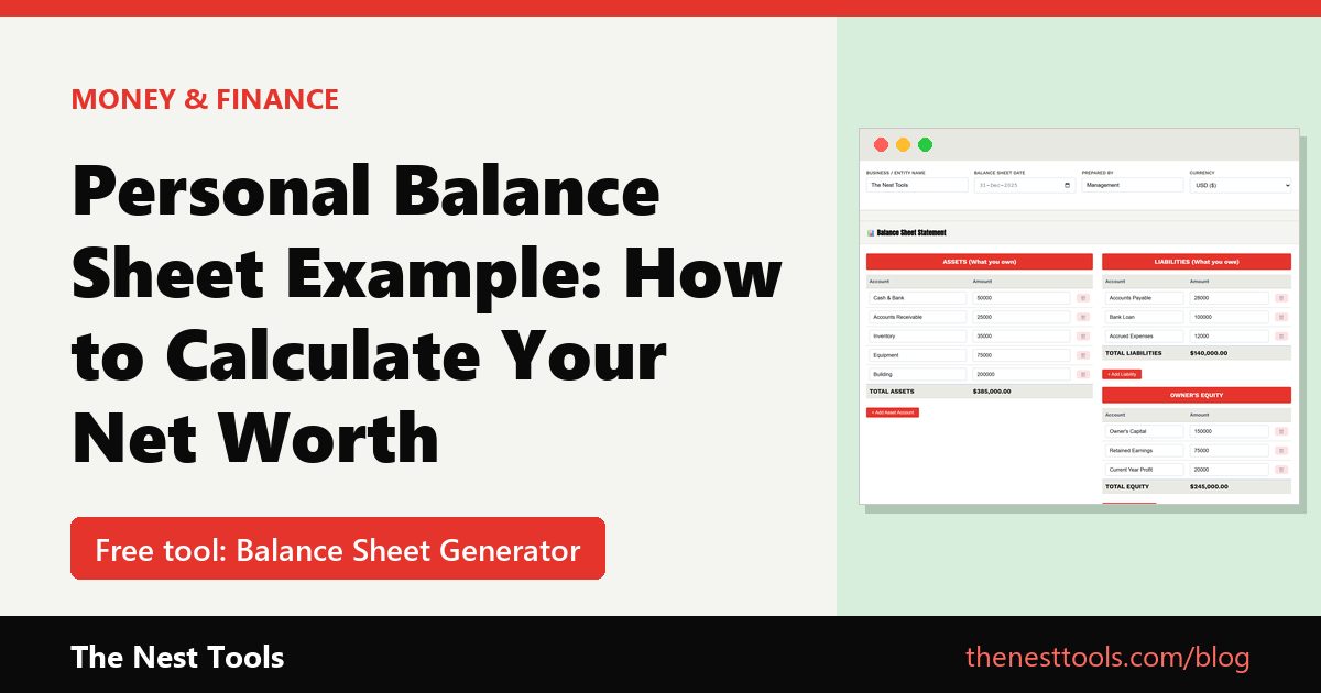 Personal Balance Sheet Example: How to Calculate Your Net Worth